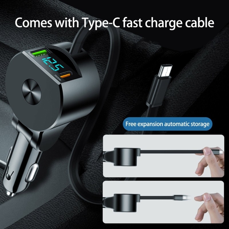 Digital Display Telescopic Cable Car Charger Retractable Cord Charging Solution gallery