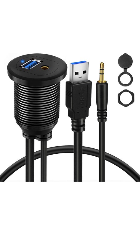 BATIGE Alloy USB 3.0 AUX DC3.5mm Port Car Mount Flush Cable for Car Boat Motorcy gallery