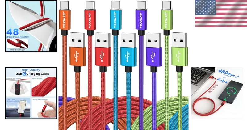 Durable 10FT USB C Cable Pack - Fast Charge Your Galaxy & Smartphone Devices gallery