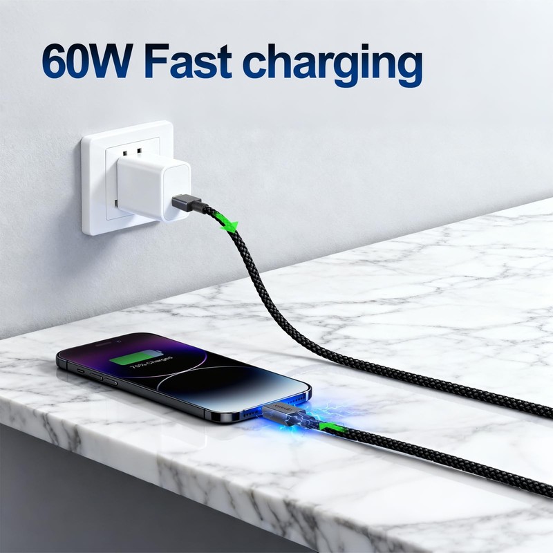 USB C Cable 6FT/2PK, 60W A to C Charger Cable，3A Fast Charging 6FT gallery