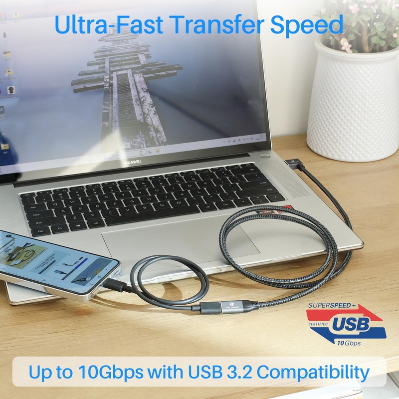 Left Angle USB To USB C Extension Cable 1.6FT 10Gbps 90 Degree HighSpeed gallery