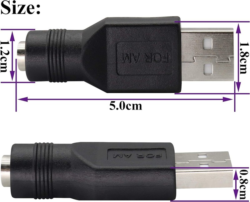 USB 2.0 A Male to Male Adapter, 5.5x2.1mm Female to Male DC Power Adapter, 2 Pc
