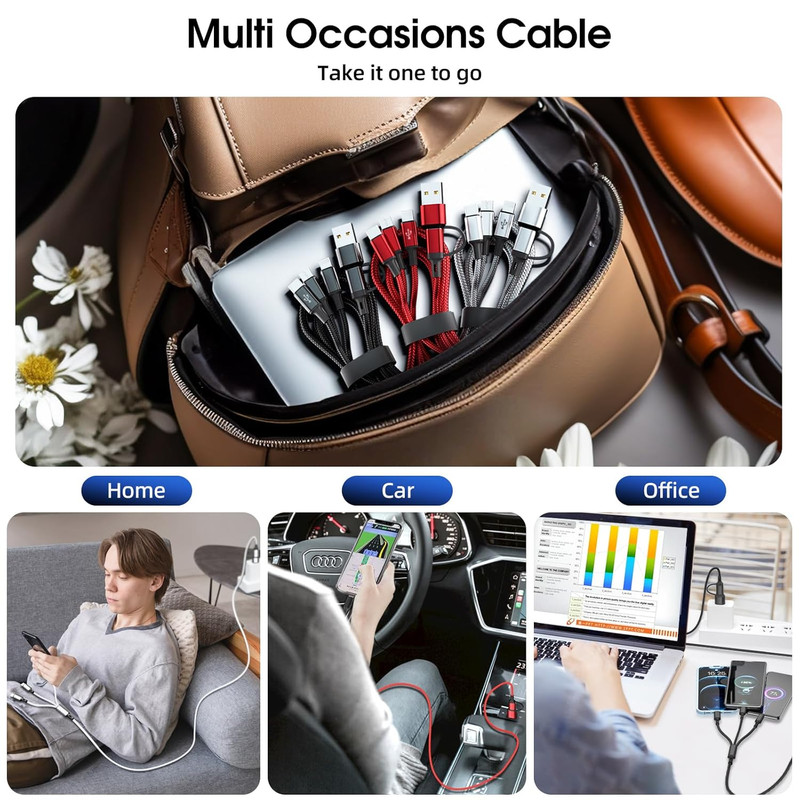 3 PCS 4FT 6 in 1 Multi Fast Charging Cable Nylon Braided Universal USB Cord gallery