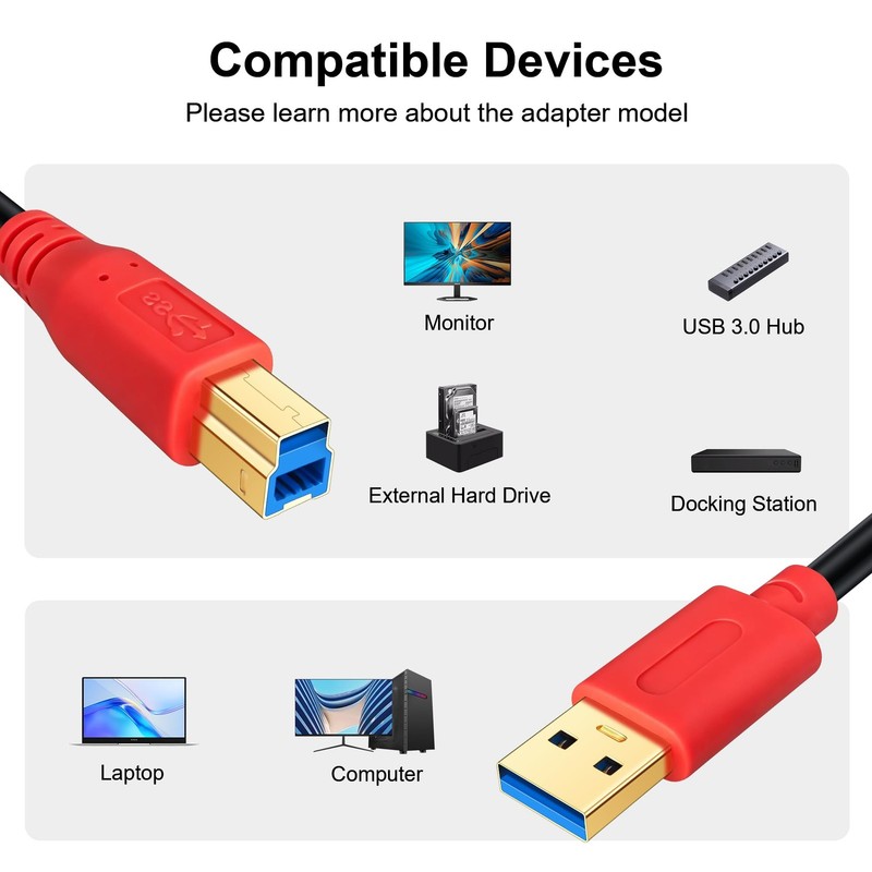 1 FT 0.3M USB 3.0 Type A to B Male Printer Scanner Hard Drive Data Cable gallery