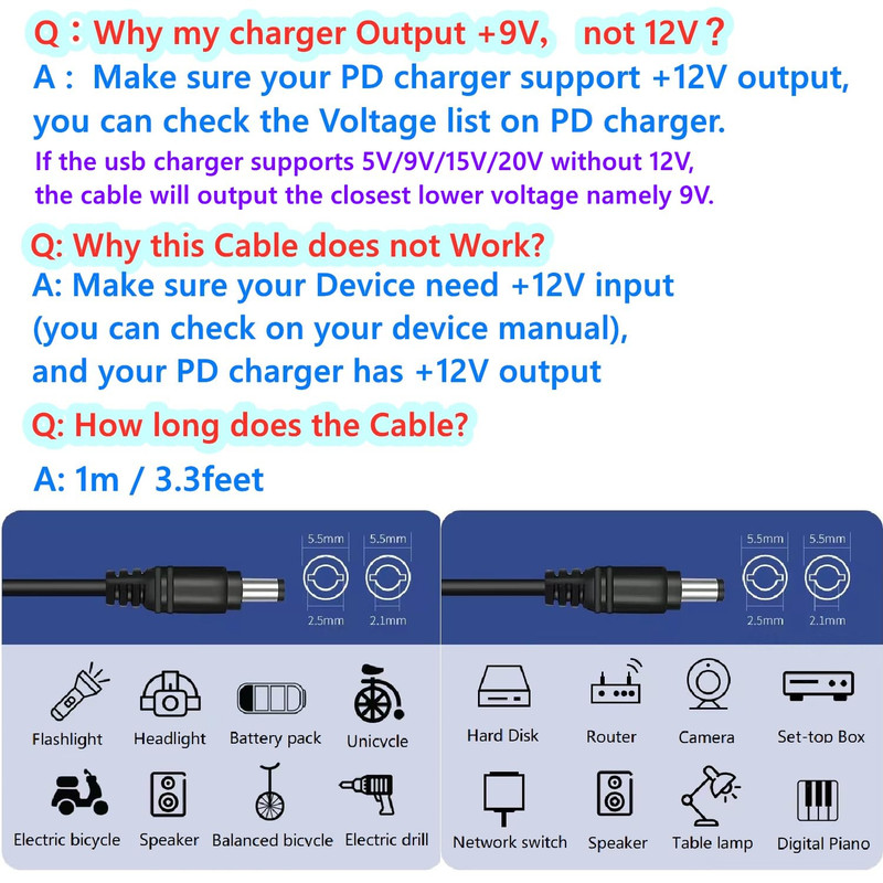 USB C to DC 5.5Mm X 2.5Mm(Compatible with 5.5X2.1Mm) Power Cord, USB Type C Inpu gallery