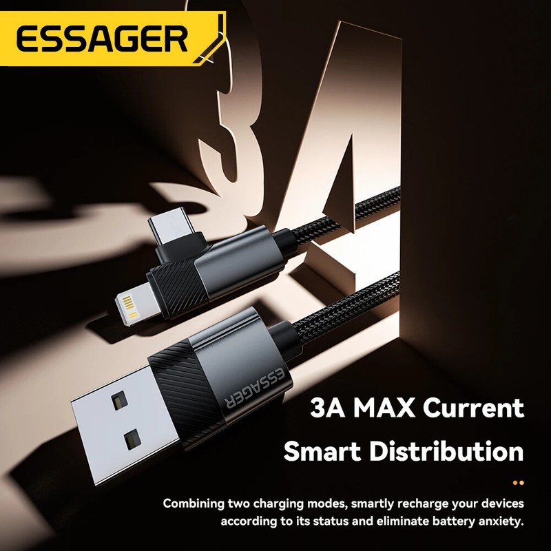 2 in 1 USB Cable 90 Degree Angle Type C PD Fast Charging Cable For iPhone 16 15 gallery