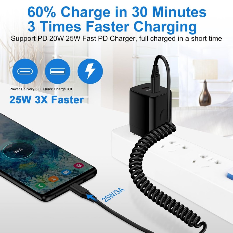 iPhone 17 Air 16e 16 15 Pro Max Charger Cable 3FT for Car, Coiled USB C Black gallery