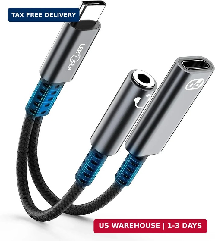 USB C to 3.5mm Headphone and Charger Adapter, 2-in-1 Type C to Aux Jack Audio Ca