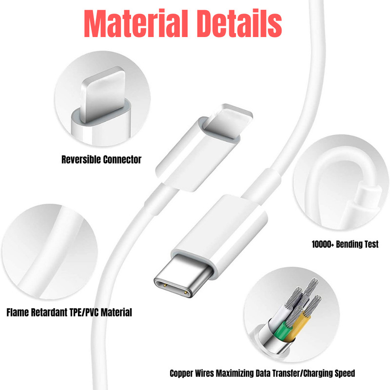 For i Phone X 11 12 13 14 i Pad Fast Wall Charger 20W PD Cable USB-C Type-C Cord gallery