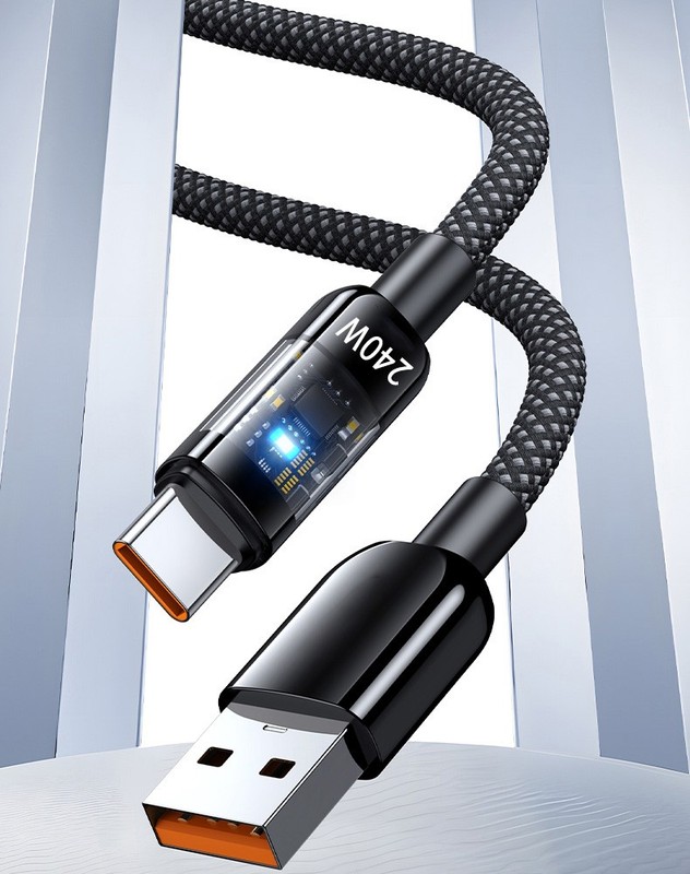 240W Nylon Braided Cable USB-C Phone Fast Lead Charger Wire 10A Clear Warehouse gallery