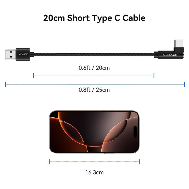 3 Pack 90 Degree USB C Cable, 0.6ft Short Right Angle Type C Charger Braided ... gallery