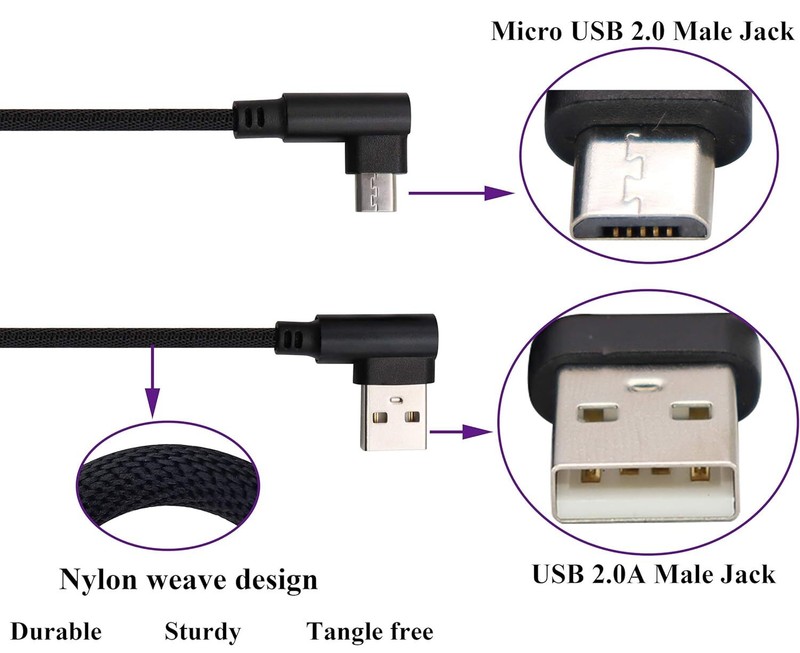 90 Degree Angle Fast Charge Micro USB Cable Sync Cord Charger for Samsung Galaxy gallery