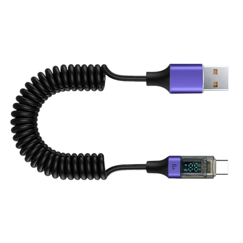 USB To Type C 66W Fast Speed Charging Wire LED Screen Display Spring Data Cable gallery
