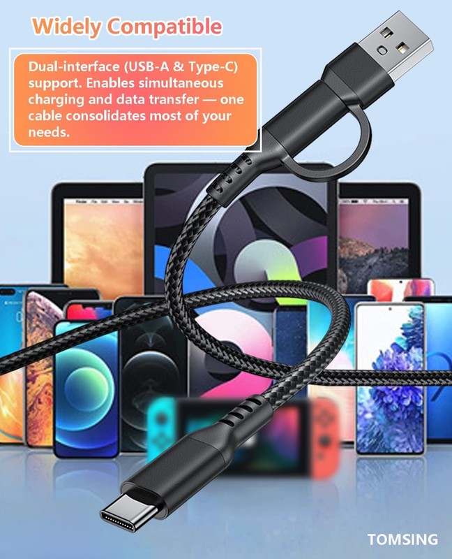2-in-1 USB to USB 60W Fast Charging Cable USB to USB ，3Pack 9.8FT ， Braided C... gallery