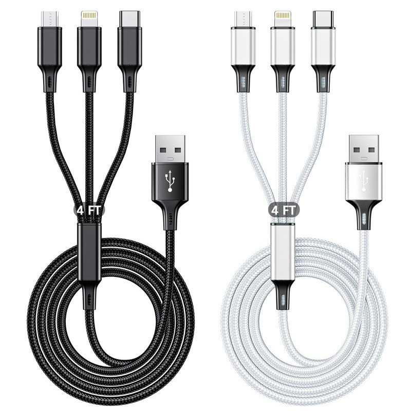 Multi USB Charging Cable 3A, 3 in 1 Fast Charger Cord Connector with Dual Pho...
