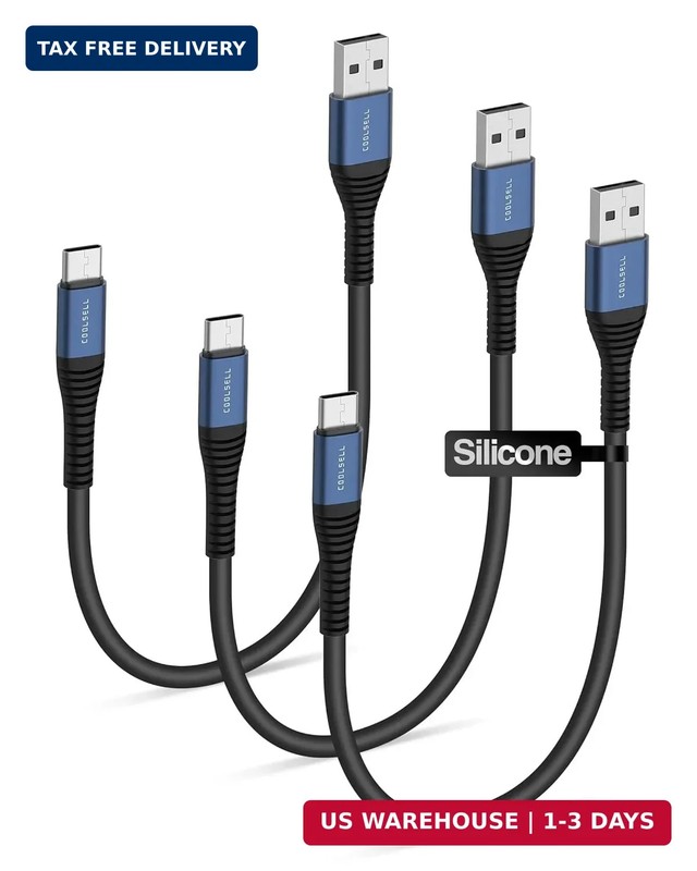 Short USB A to USB C Cable 12 inch 3 Pack, Silicone 60W Fast Charging Cord Type-