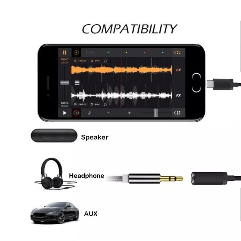 USB-C Type C Adapter Port to 3.5MM Aux Audio Jack Earphone Headphone Cable USB gallery