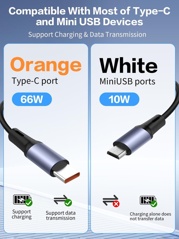 2in1 Coiled USB Charging Cable 90 Degree 1 To 2 Fast Charger Cord Micro gallery