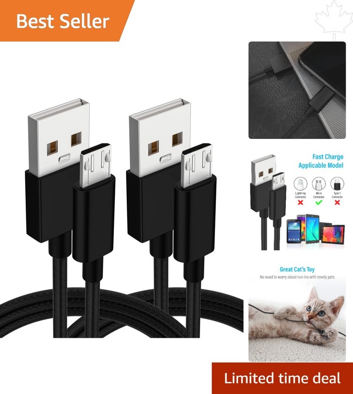 2-Pack 6FT Micro USB Cables – Fast Charging & Tangle-Free Braided Cords