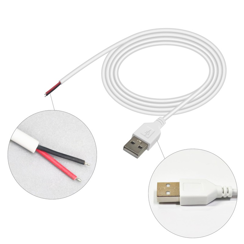 24AWG USB 2.0 Male 2 Pin Bare Wire Pigtail Cable 5V 2A USB Extension Cable Op... gallery