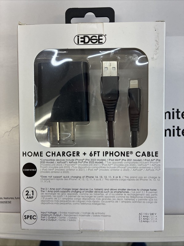 iEdge Home Charger + 6ft iPhone To USB-A Cable gallery