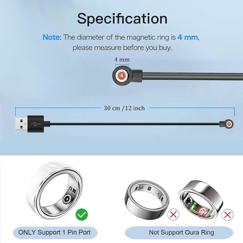 2 Pcs Magnetic Smart Ring Chargers Replacement Charger Cord for 4 mm Suitable fo gallery