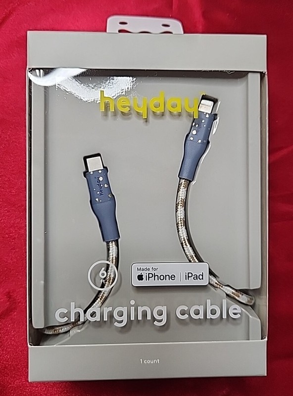6 ft. Lightnin To USB-C Charging Cable, By Heyday. DC 5V/3A Output. Blue/Gold