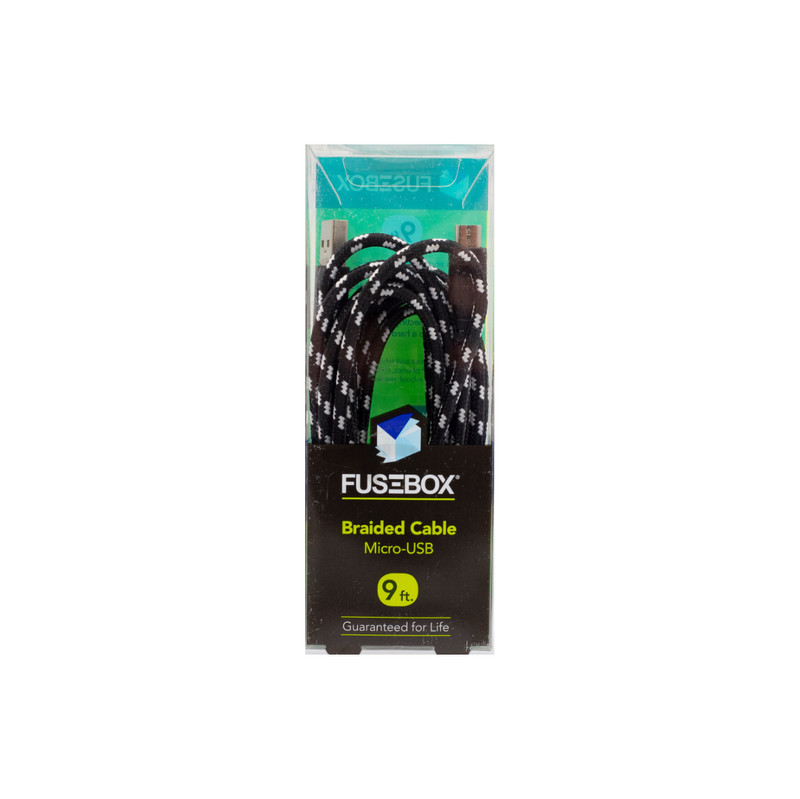 FuseBox - Braided Cable Micro-USB Charger - Android - 9ft - BLK/WHT - #B3-1807