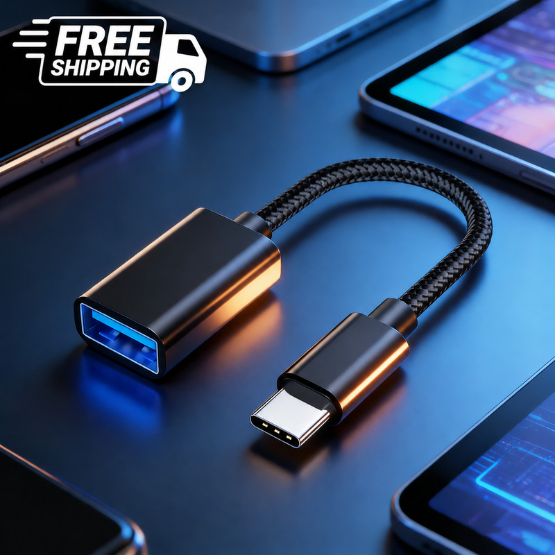USB C to USB 3.0 OTG Adapter Cable Type C Male to USB Female Braided Cord Black