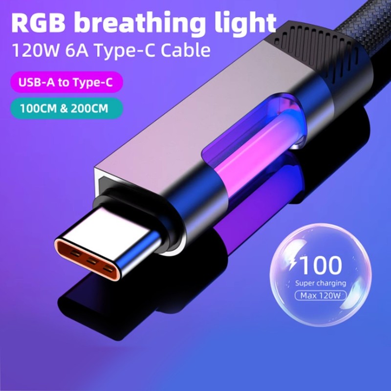 RGB Fast Charging Cable 2m 120W 6A USB to Type-C Cable with RGB Ambient2115 gallery