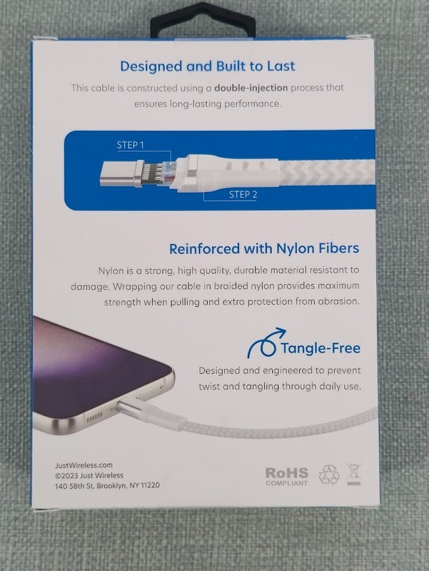 Just Wireless 6 ft FLAT Braided USB C to USB-C Fast Charger Cable - White - New gallery