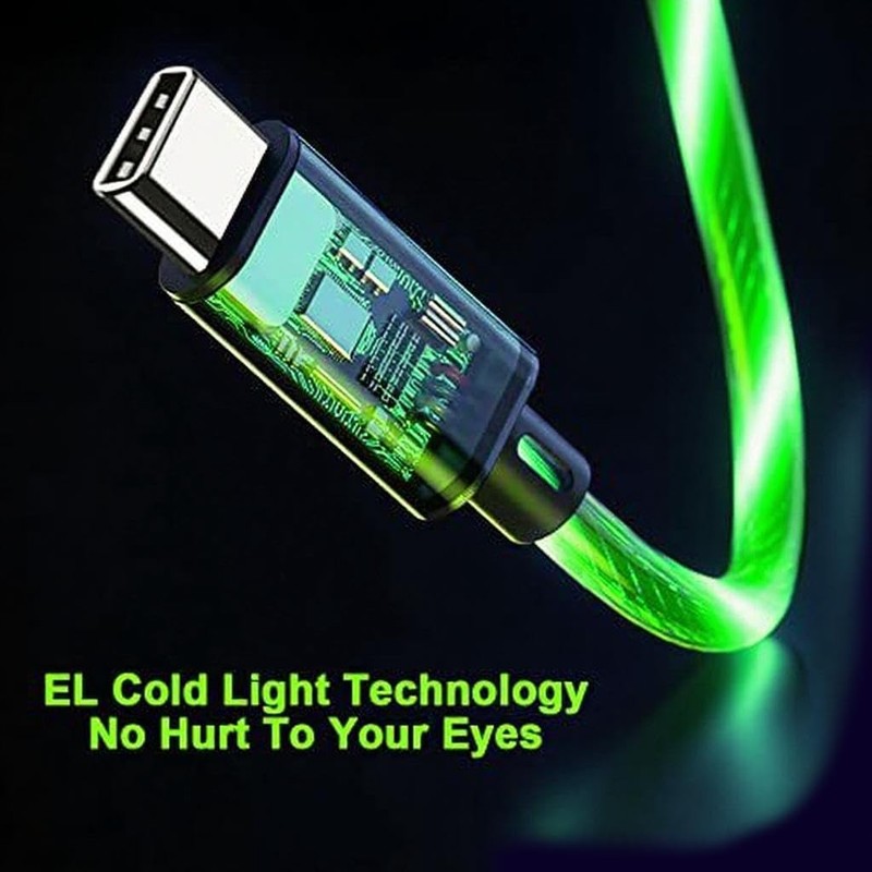 USB Cable PD Fast Charger Lighted Up (USB A to C Green),Mobile Phone Data Cab... gallery
