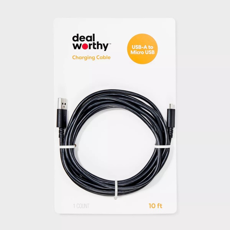 10' USB-A to Micro-USB Cable - dealworthy Black