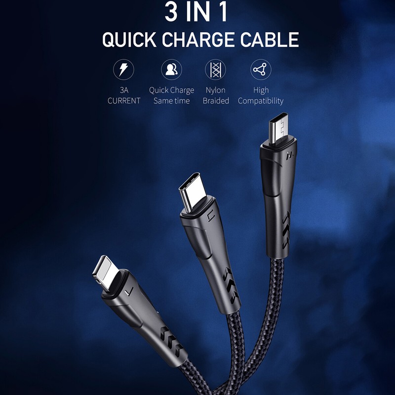Mcdodo 3in1 Braided Type-C Micro USB Cable Charger for iPhone 12 11 Samsung S21 gallery