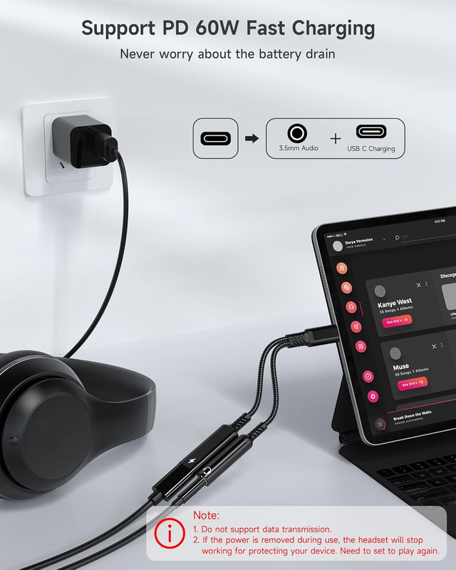 Marsno USB C to 3.5Mm Headphone and Charger Adapter, 2-In-1 USB Type C to Aux Au gallery