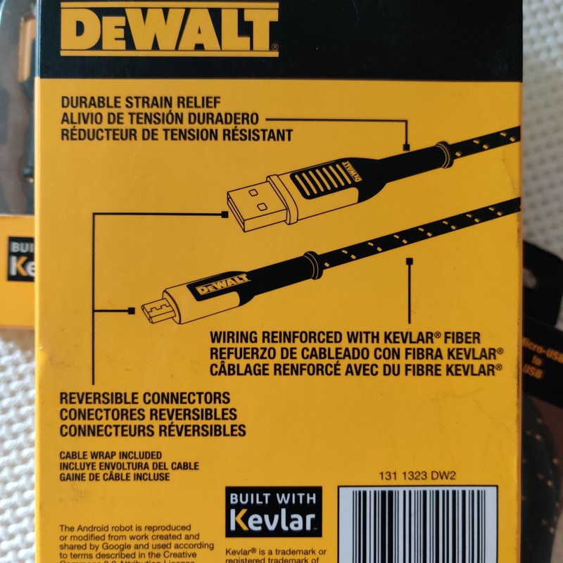 Lot 3 DEWALT Reversible Micro USB to USB Kevlar Reinforced Cable 10' for Android gallery