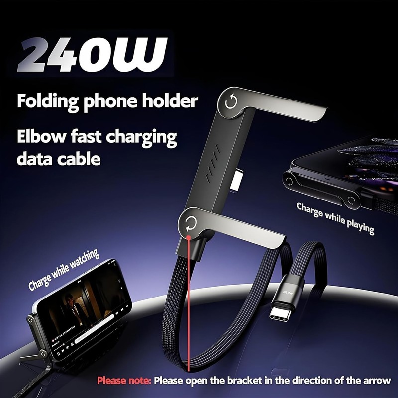 240W PD Fast Charging Type-C Cable with 360° Adjustable Stand - Must-Have for... gallery