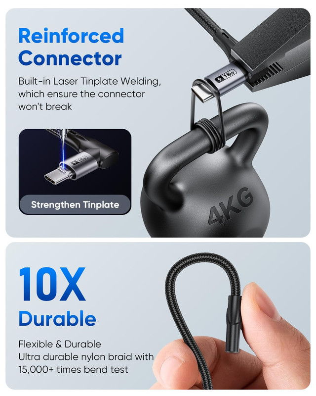 USB to USB C Cable Right Angle 2Pack, [10Ft/3M] 90 Degree USB-A to USB-C gallery