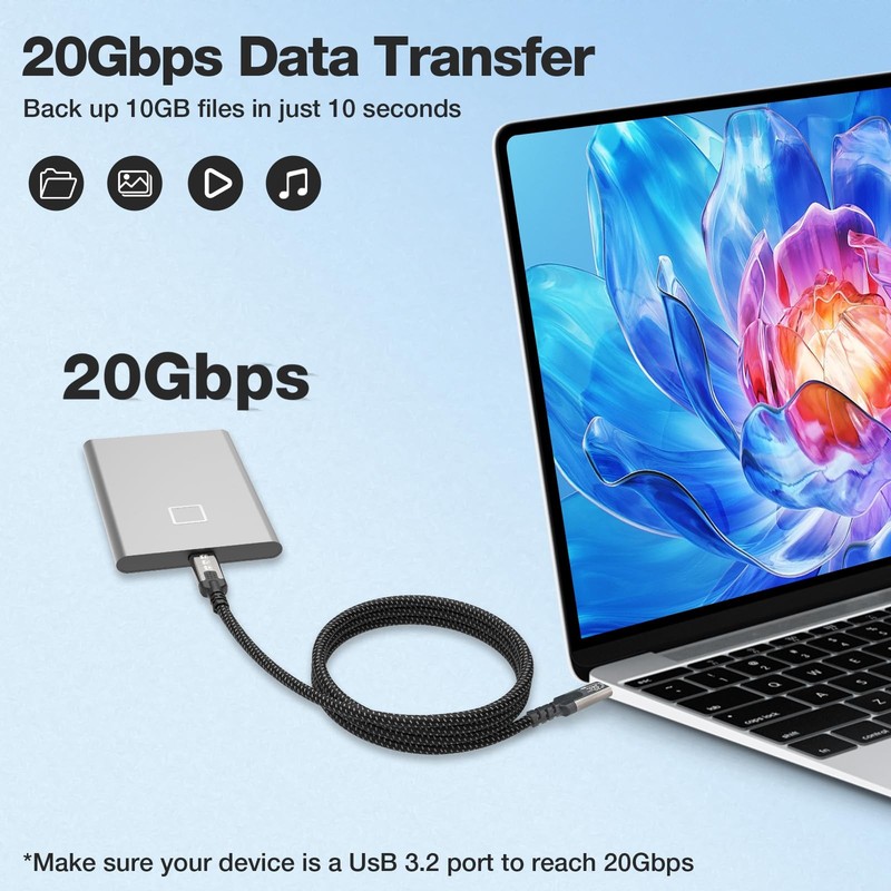 USB C to USB C Cable,USB C 3.2 Gen 2*2,4K@144Hz, 8K@30Hz Video Monitor Displa... gallery
