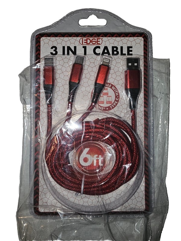 3 In 1 Charger usb cord – Two C type Ports – iPhone Port – 4 Colors Available
