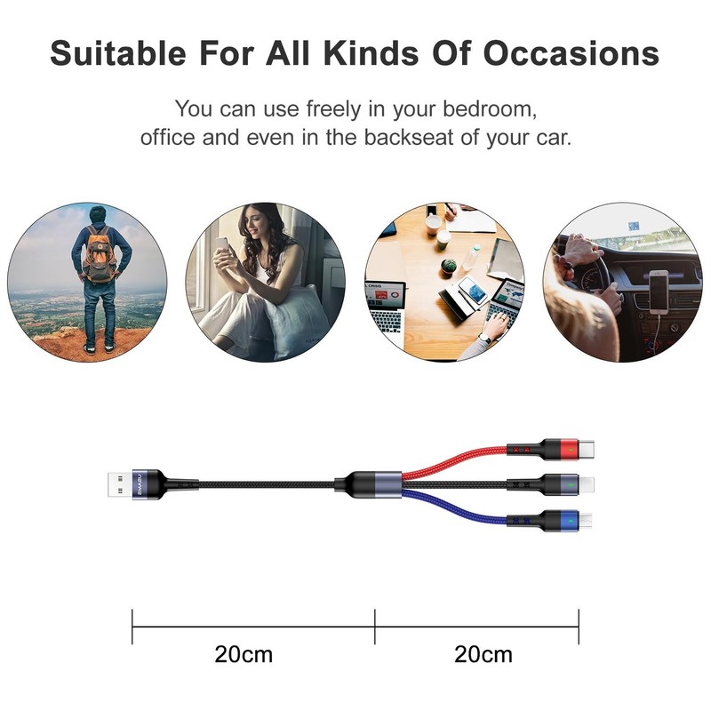 Multi USB Cable 1ft 2Pack Short 3 in 1 Charging Cable Nylon Braided Adapter w... gallery