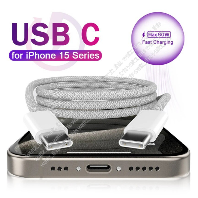 60W USB-C to USB-C Fast Charger Cable Type C Cord For iPhone 15/16 Pro Max/15/16