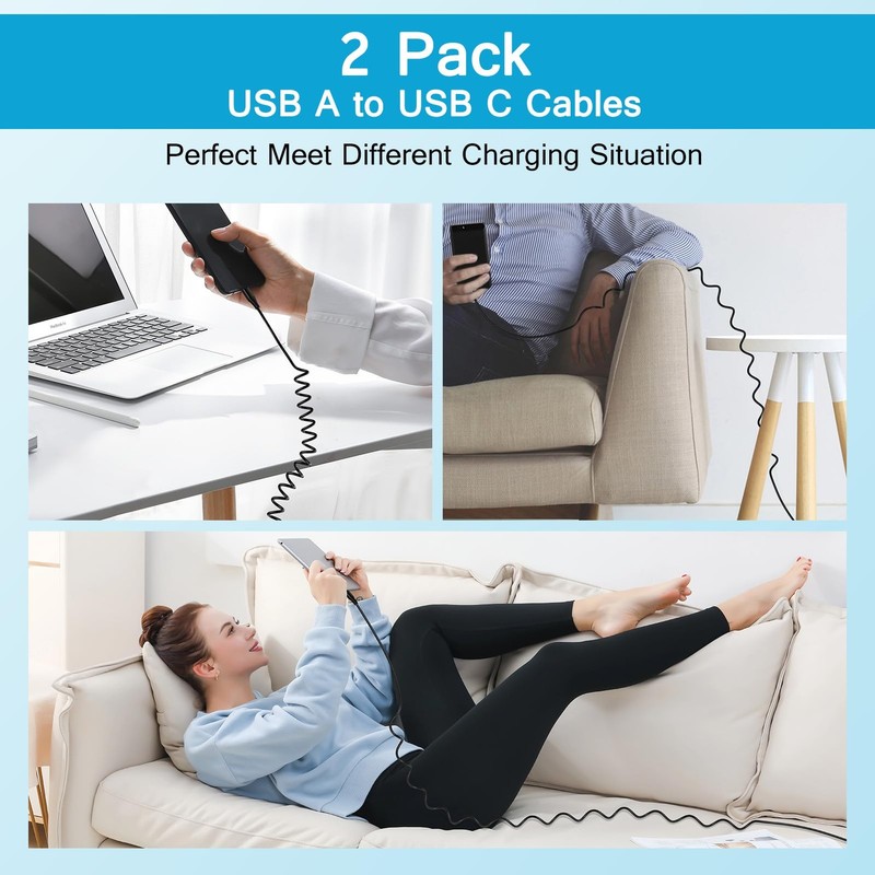 2x Cable USB C para Android Auto Samsung de Carga Rápida para Automóvil Coche gallery