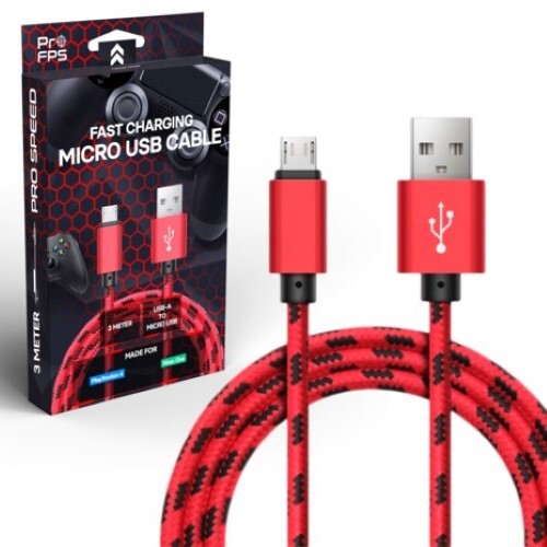(1x) Red Braided 10ft USB Cable Rapid Charger Sync Wire Data Sync Co (FVS025818)