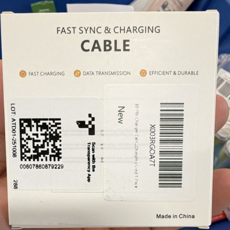 Pocxwa 30-pin Fast Charge & Data Transmission Charging Cable, White, 1 Pack gallery