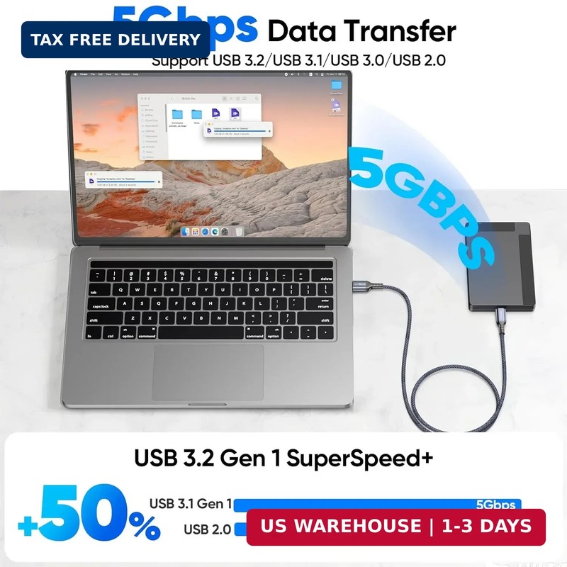 FEMORO USB C Cable 20ft Extra Long, USB 3.0 5Gbps Data Transfer & 3A Charging A gallery