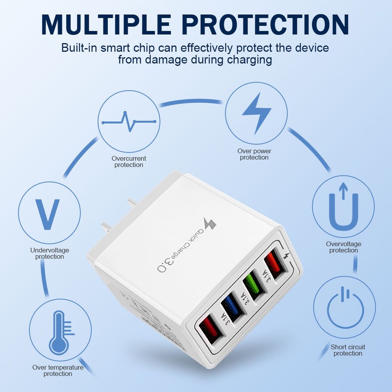 US 4 Port Fast Quick Charge QC 3.0 USB Hub Wall Home Charger Power Adapter Plug gallery
