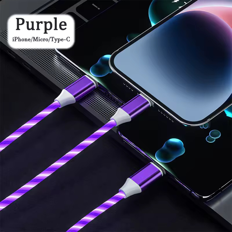 3 in 1 LED Fast Charging Cable Adapter For iPhone Micro USB Type C Charger Cord