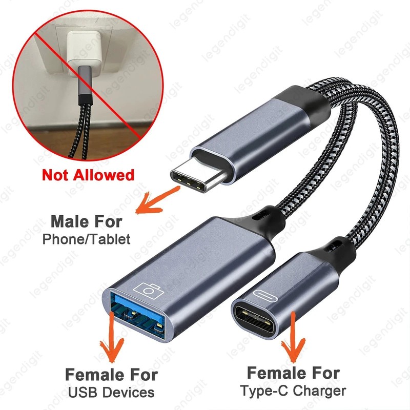 2-in-1 OTG Adapter USB C to USB A Female with 60W PD Fast Charging Port Cable gallery