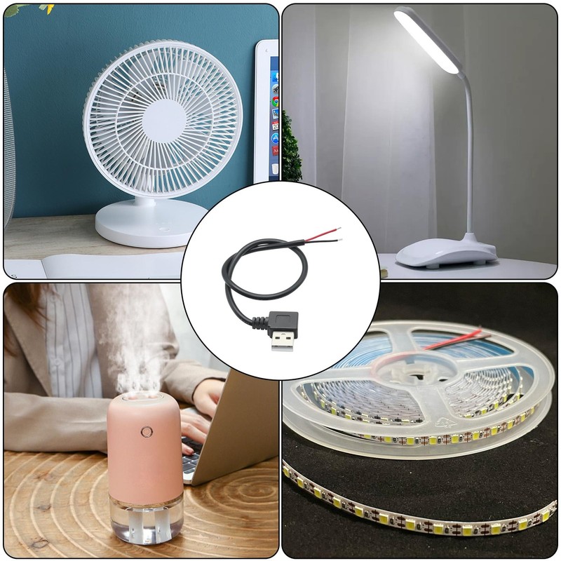 Short USB 2.0 Male Plug 2 Pin Bare Wire 90 Degree 30cm/11.8in Pigtail 4 PCS gallery
